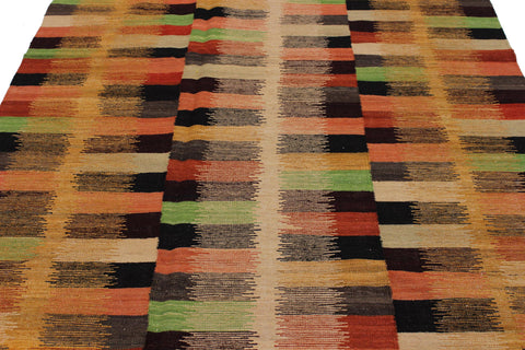 handmade Modern Kilim Rust Gold Hand-Woven RECTANGLE 100% WOOL area rug 6x8