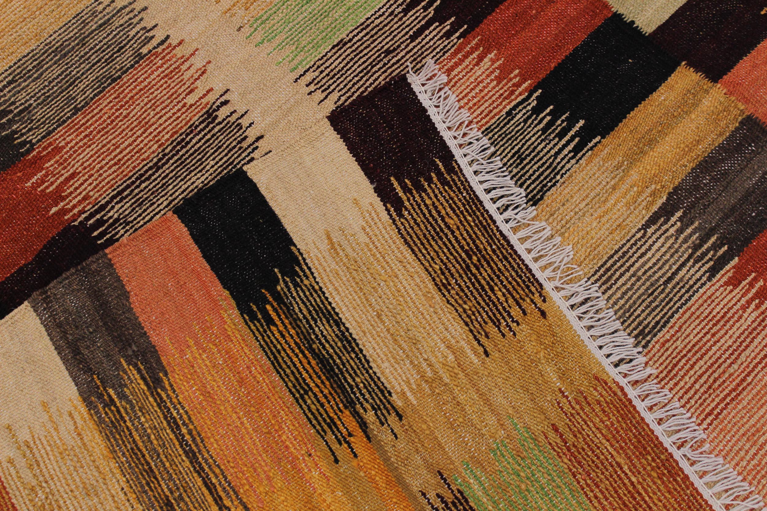 handmade Modern Kilim Rust Gold Hand-Woven RECTANGLE 100% WOOL area rug 6x8