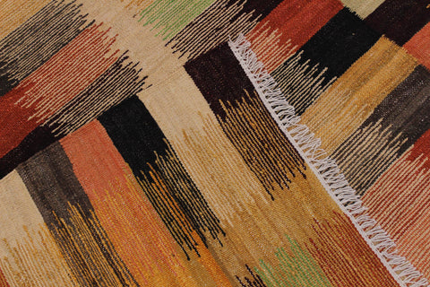 handmade Modern Kilim Rust Gold Hand-Woven RECTANGLE 100% WOOL area rug 6x8