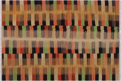 handmade Modern Kilim Rust Gold Hand-Woven RECTANGLE 100% WOOL area rug 6x8