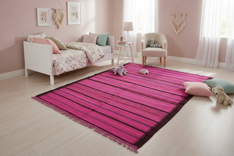 handmade Modern Kilim Pink Purple Hand-Woven RECTANGLE 100% WOOL area rug 5x7