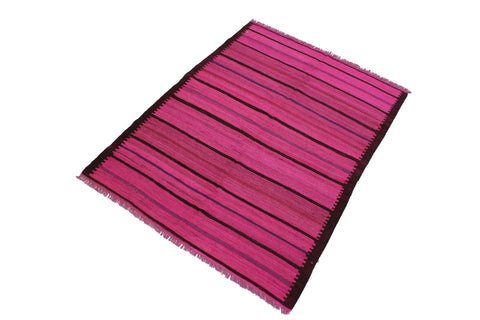 handmade Modern Kilim Pink Purple Hand-Woven RECTANGLE 100% WOOL area rug 5x7