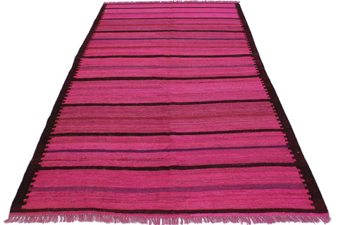 handmade Modern Kilim Pink Purple Hand-Woven RECTANGLE 100% WOOL area rug 5x7