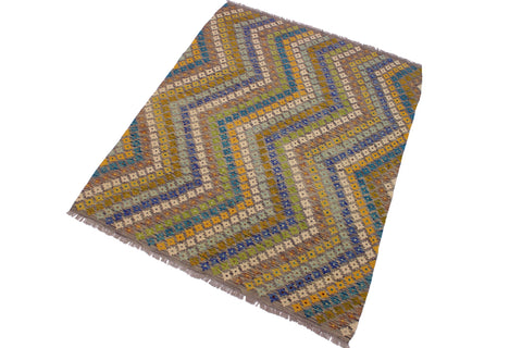 handmade Modern Kilim Ivory Gray Hand-Woven RECTANGLE 100% WOOL area rug 5x8