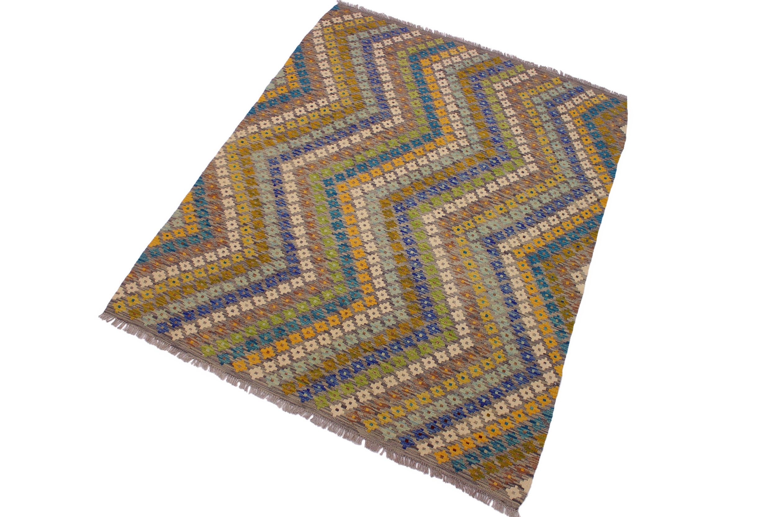 handmade Modern Kilim Ivory Gray Hand-Woven RECTANGLE 100% WOOL area rug 5x8