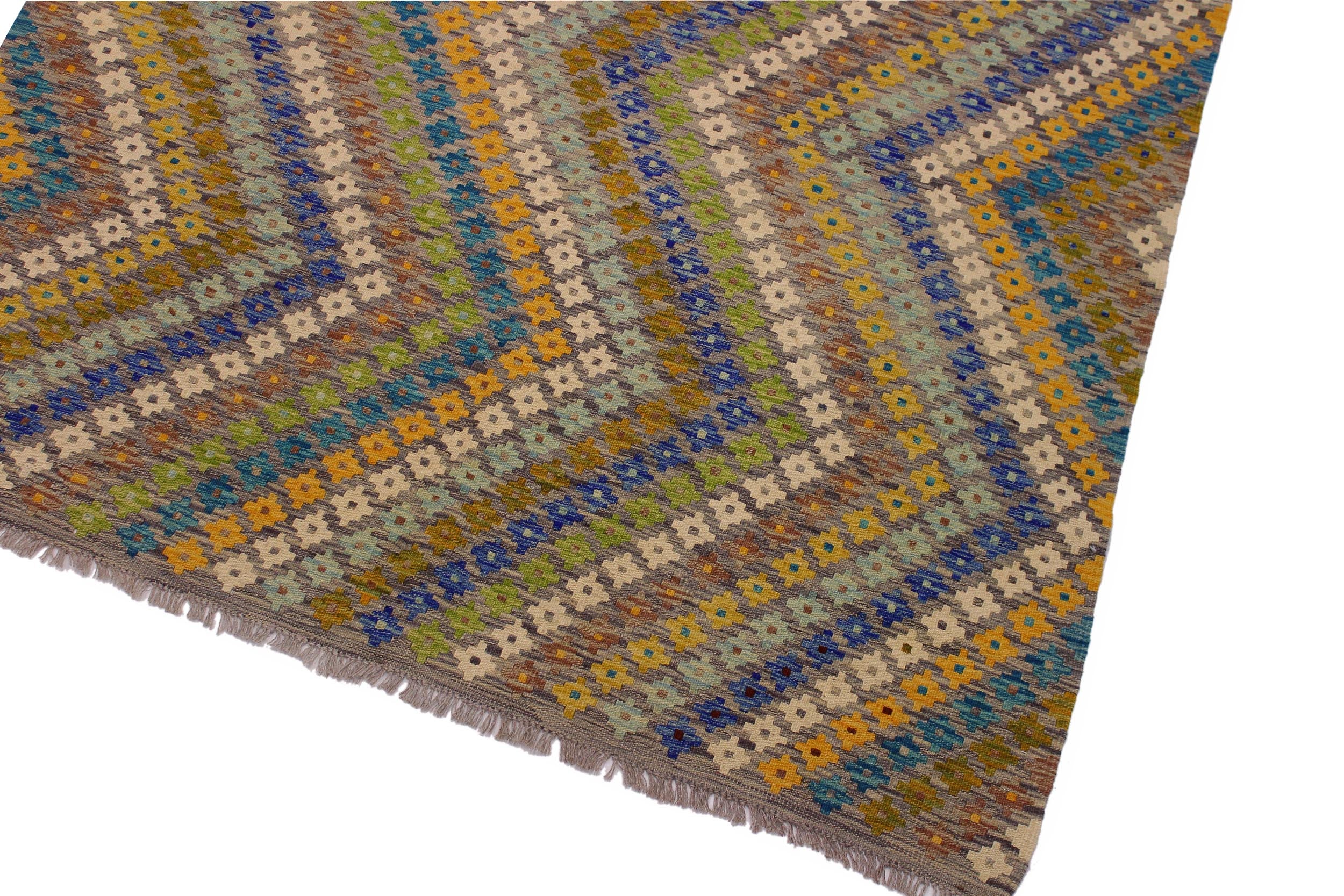 handmade Modern Kilim Ivory Gray Hand-Woven RECTANGLE 100% WOOL area rug 5x8