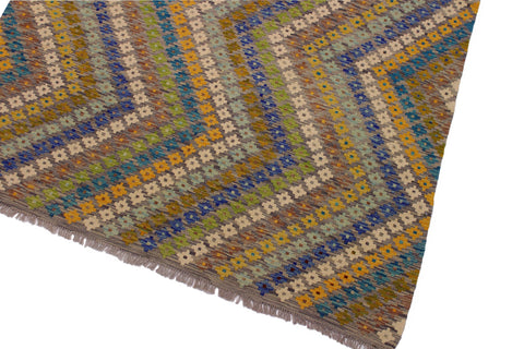 handmade Modern Kilim Ivory Gray Hand-Woven RECTANGLE 100% WOOL area rug 5x8