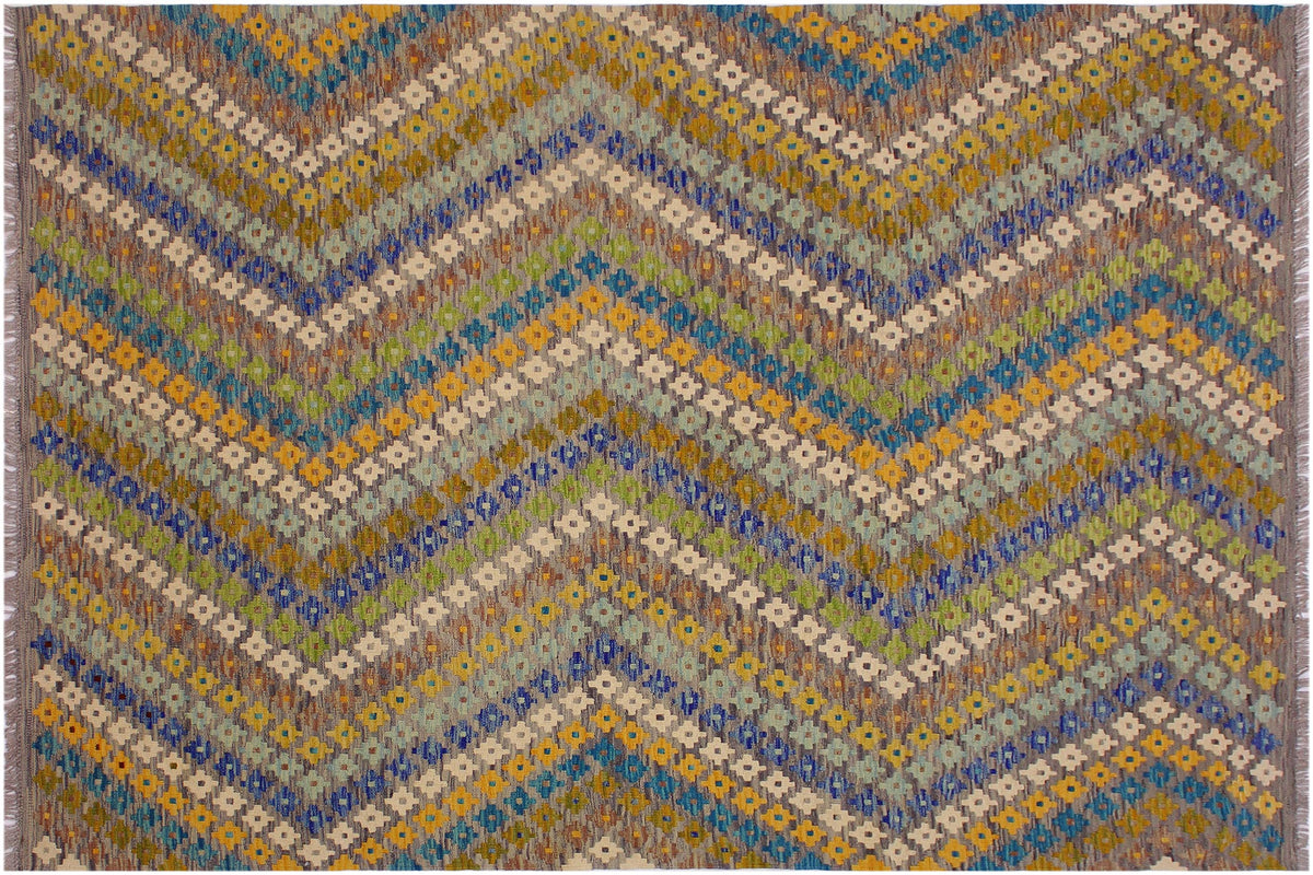 handmade Modern Kilim Ivory Gray Hand-Woven RECTANGLE 100% WOOL area rug 5x8