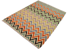 Flat Weave Kilim Antique Navaho Vintage handmade Modern Kilim Ivory Black Hand-Woven Rectangle 100% Wool Area Rug 9x11 