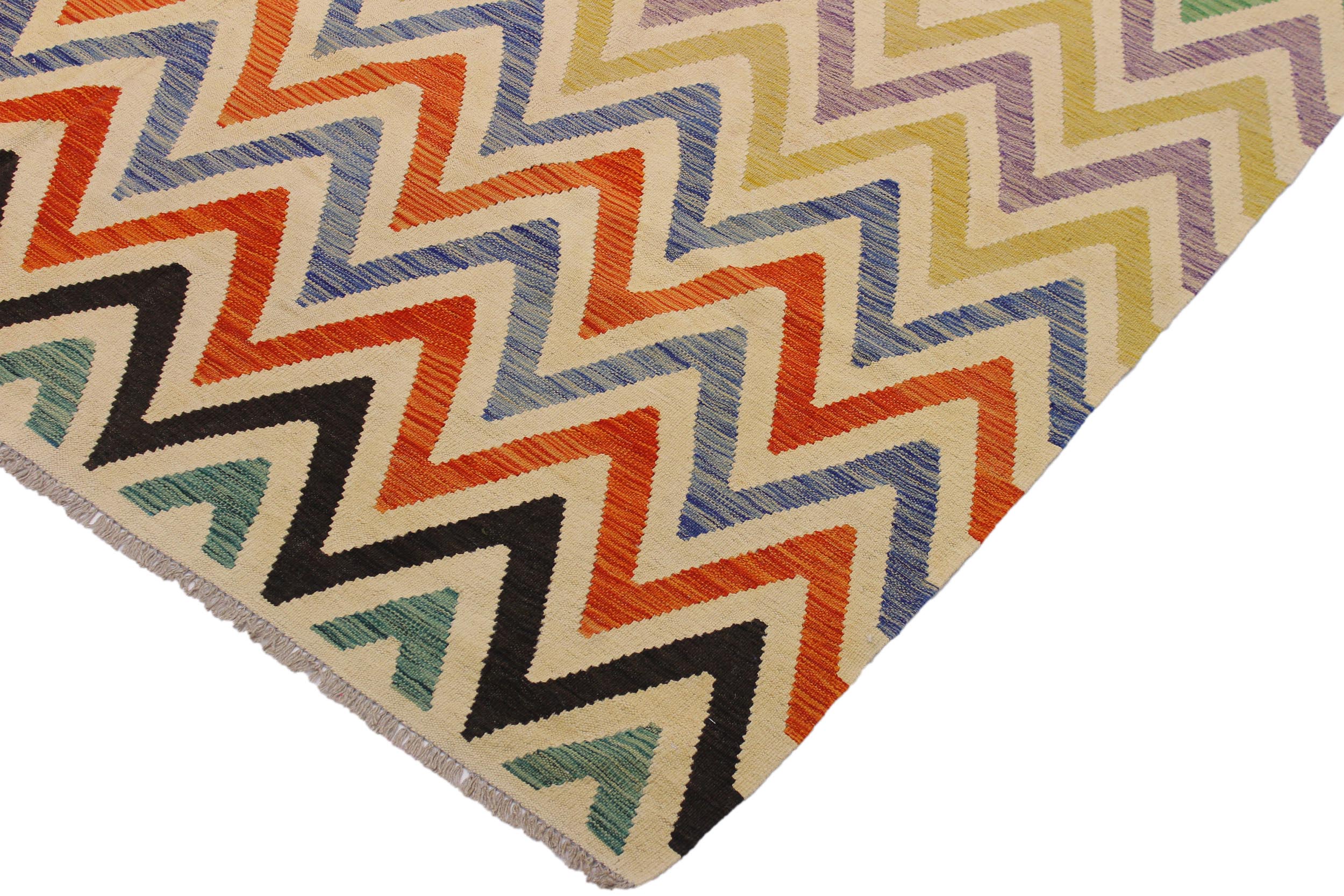 handmade Modern Kilim Ivory Black Hand-Woven RECTANGLE 100% WOOL area rug 9x11