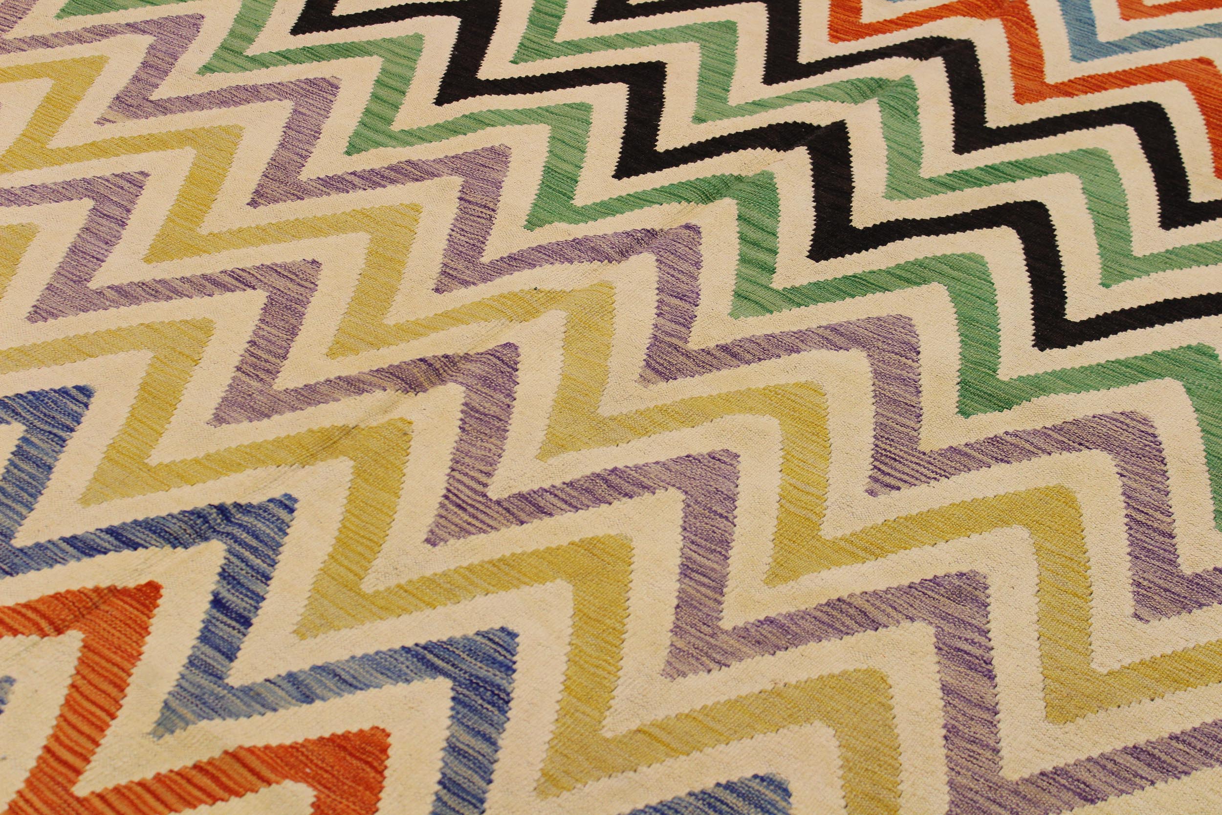 handmade Modern Kilim Ivory Black Hand-Woven RECTANGLE 100% WOOL area rug 9x11