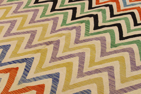 handmade Modern Kilim Ivory Black Hand-Woven RECTANGLE 100% WOOL area rug 9x11