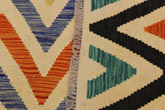 Flat Weave Kilim Antique Navaho Vintage handmade Modern Kilim Ivory Black Hand-Woven Rectangle 100% Wool Area Rug 9x11 