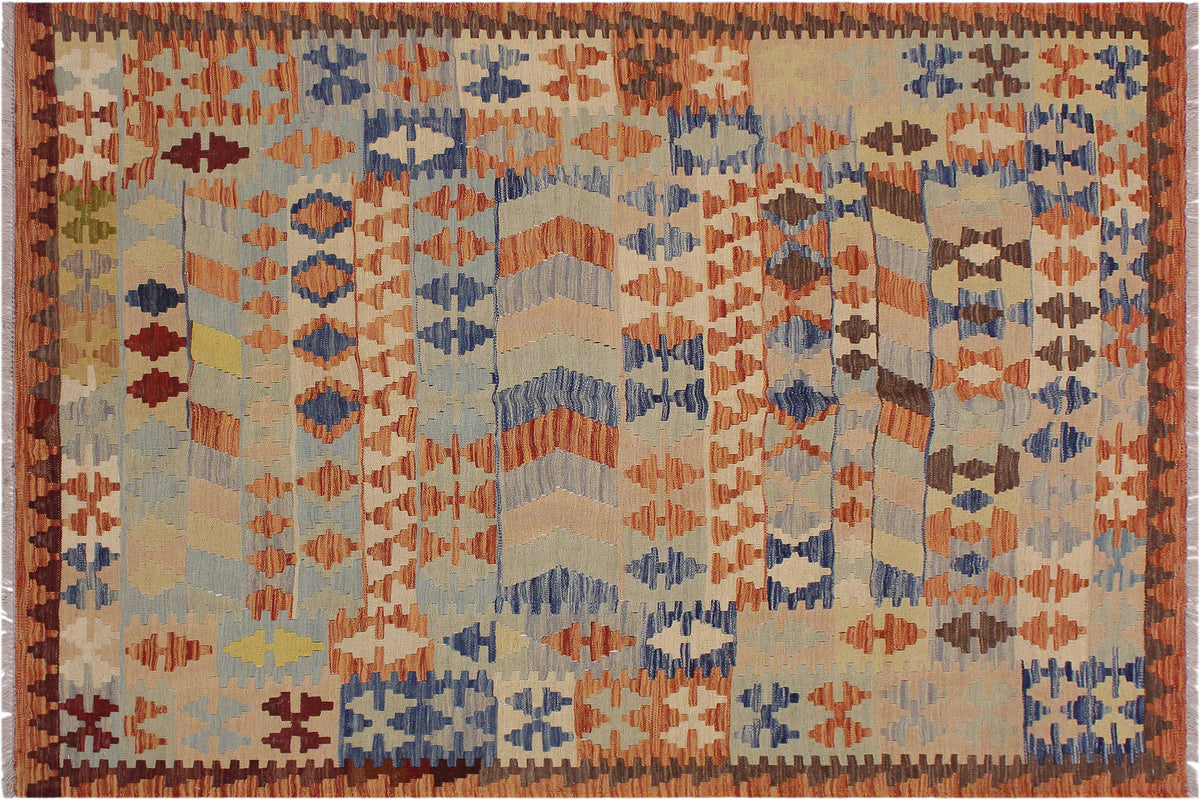 handmade Geometric Kilim Rust Tan Hand-Woven RECTANGLE 100% WOOL area rug 5 x 7