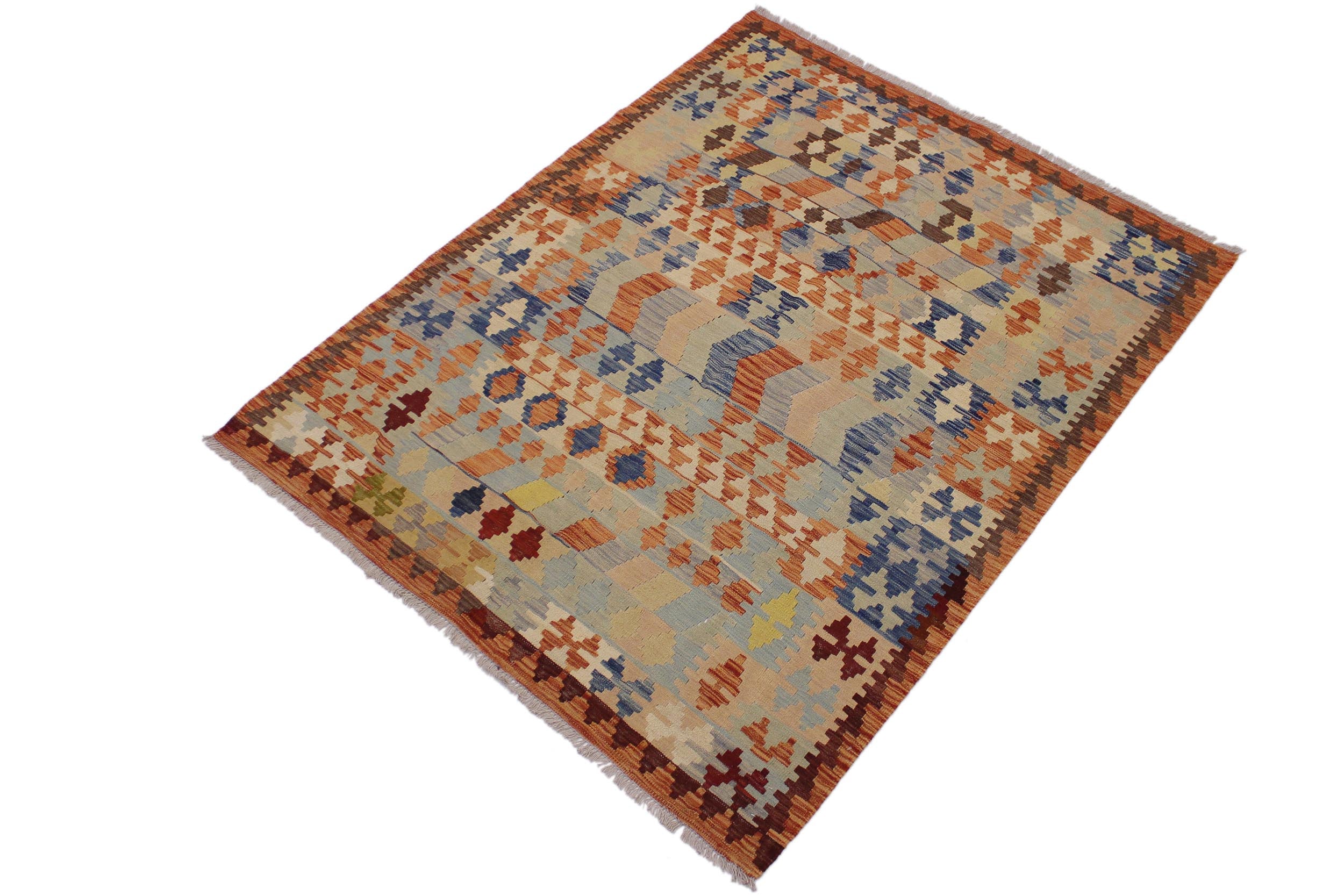 handmade Geometric Kilim Rust Tan Hand-Woven RECTANGLE 100% WOOL area rug 5 x 7