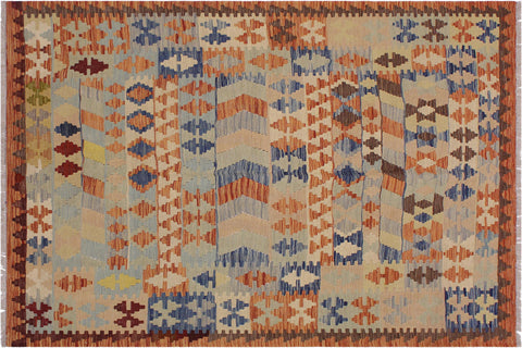 handmade Geometric Kilim Rust Tan Hand-Woven RECTANGLE 100% WOOL area rug 5 x 7