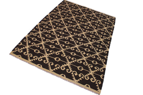 handmade Modern Kilim Brown Black Hand-Woven RECTANGLE 100% WOOL area rug 7 x 10