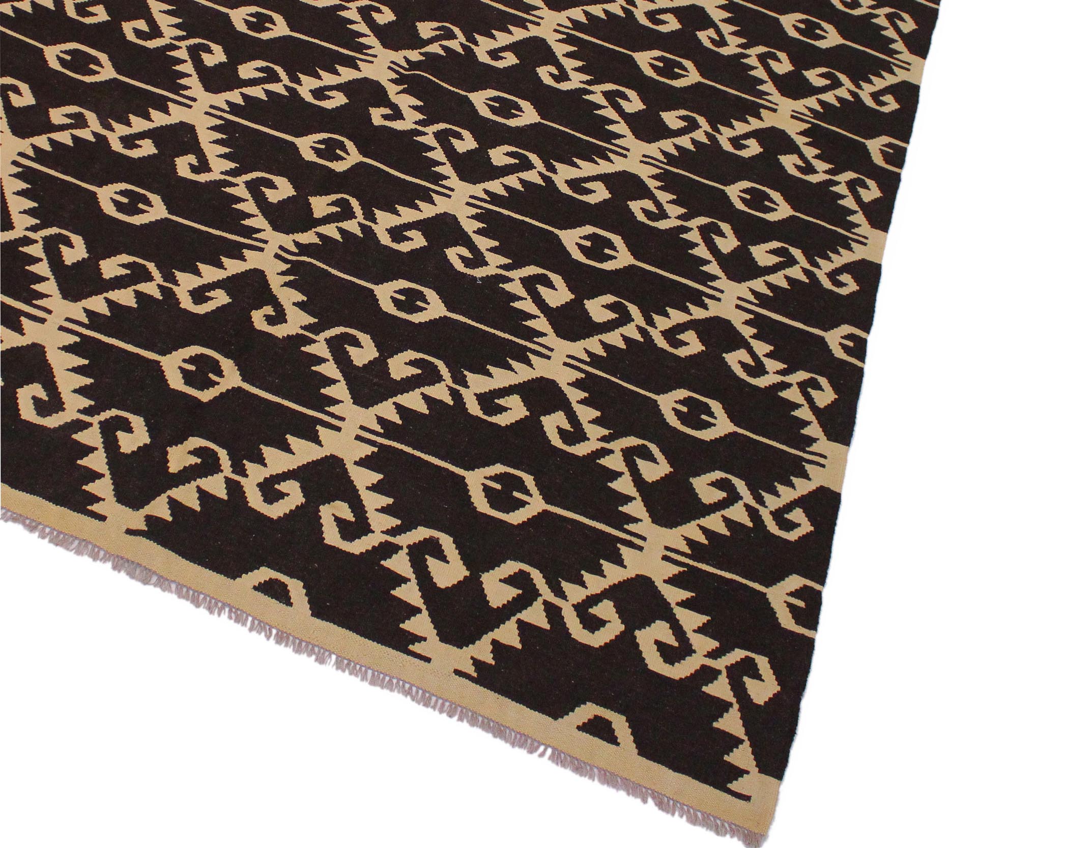 handmade Modern Kilim Brown Black Hand-Woven RECTANGLE 100% WOOL area rug 7 x 10
