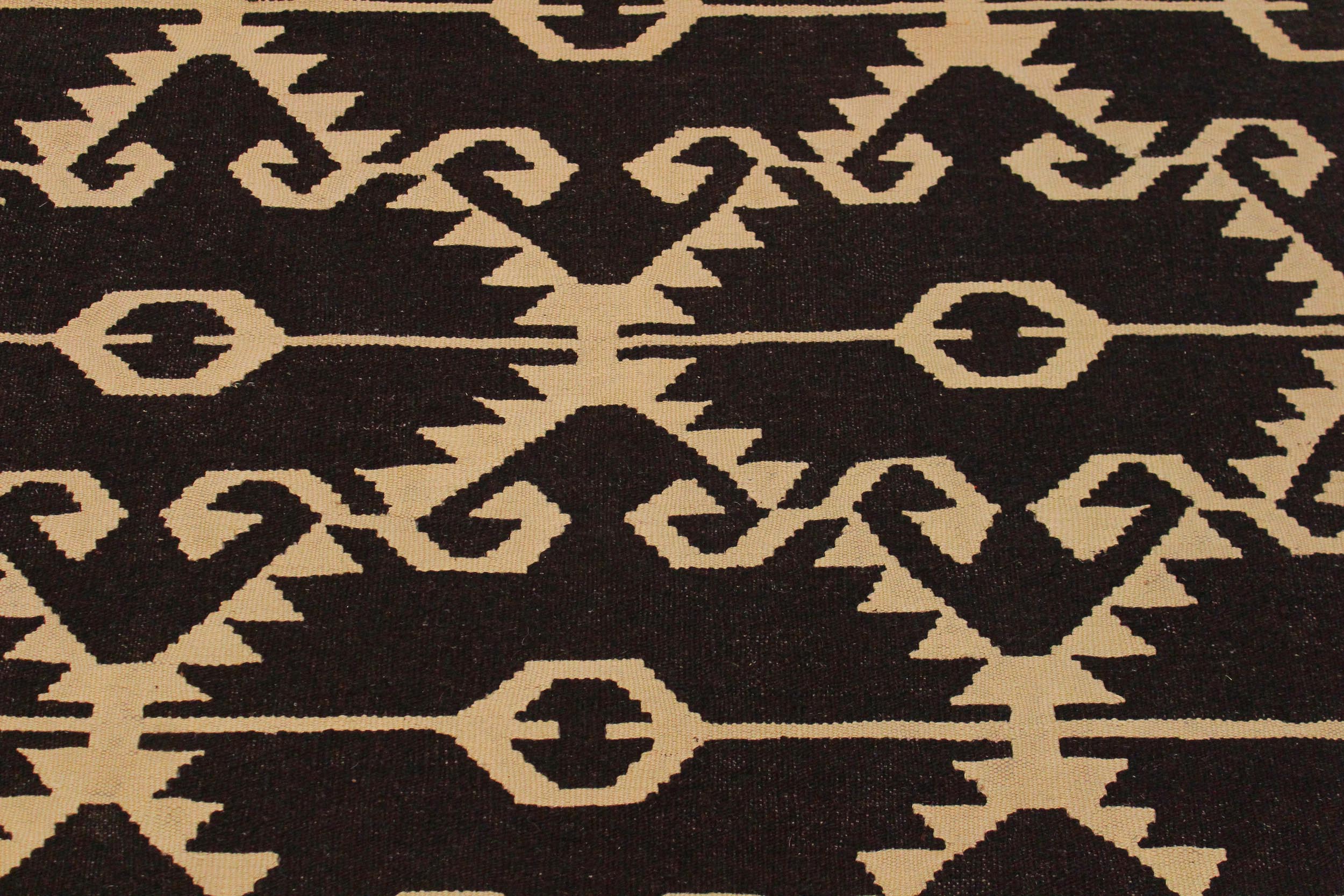 handmade Modern Kilim Brown Black Hand-Woven RECTANGLE 100% WOOL area rug 7 x 10