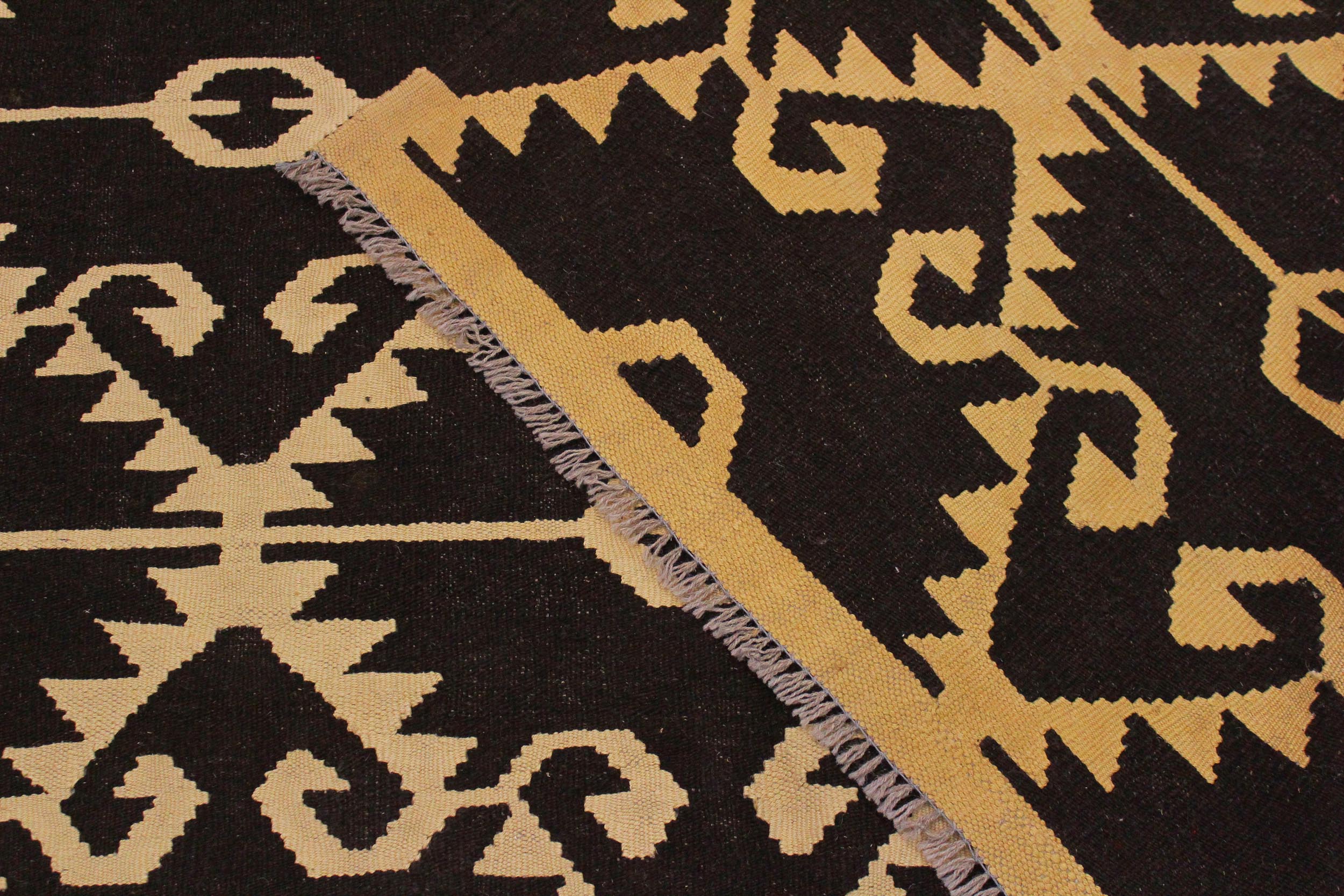 handmade Modern Kilim Brown Black Hand-Woven RECTANGLE 100% WOOL area rug 7 x 10