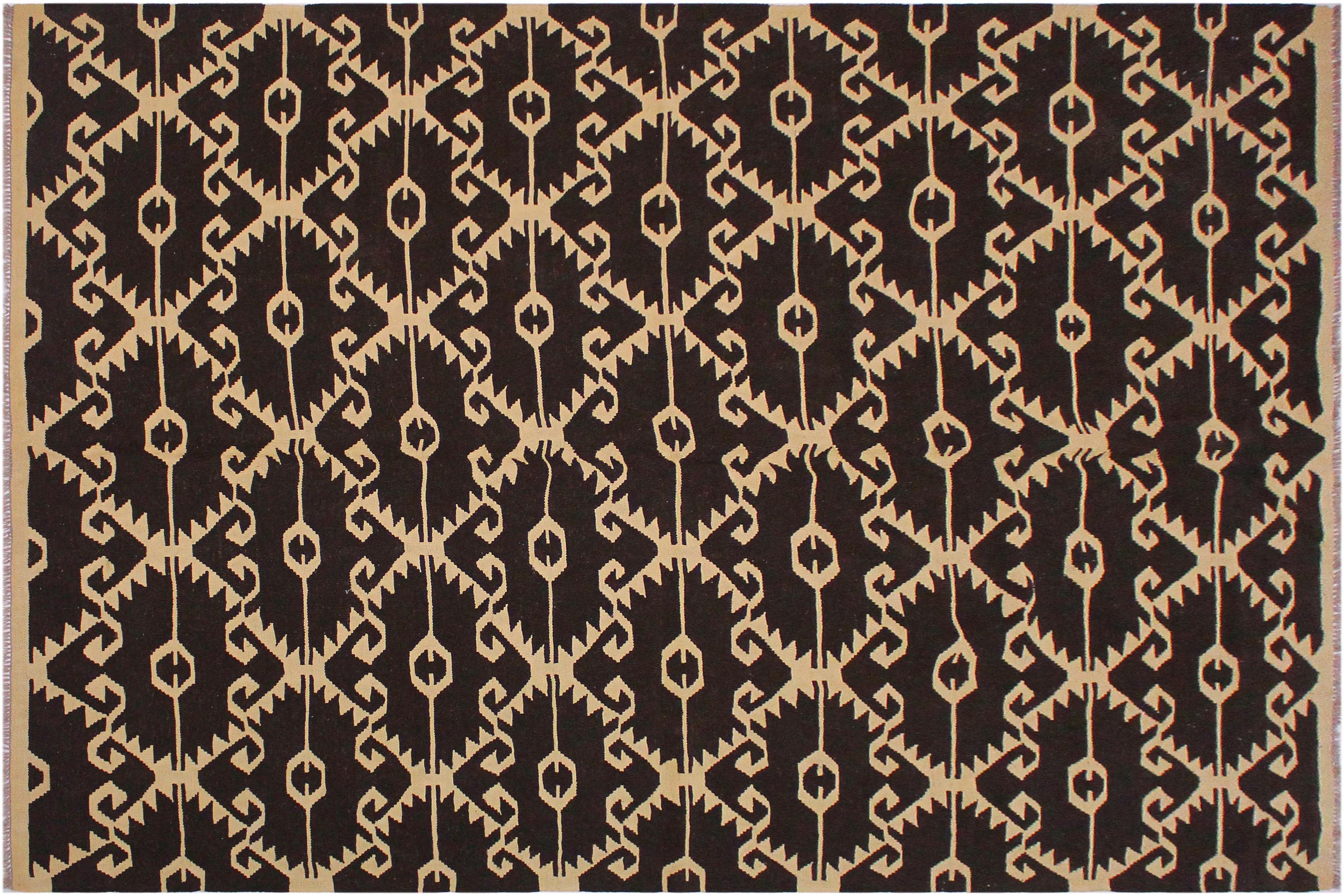 handmade Modern Kilim Brown Black Hand-Woven RECTANGLE 100% WOOL area rug 7 x 10