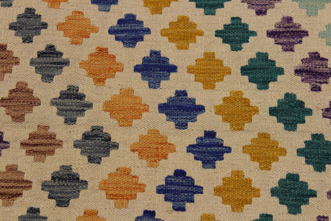 handmade Modern Kilim Ivory Blue Hand-Woven RUNNER 100% WOOL area rug 3x10