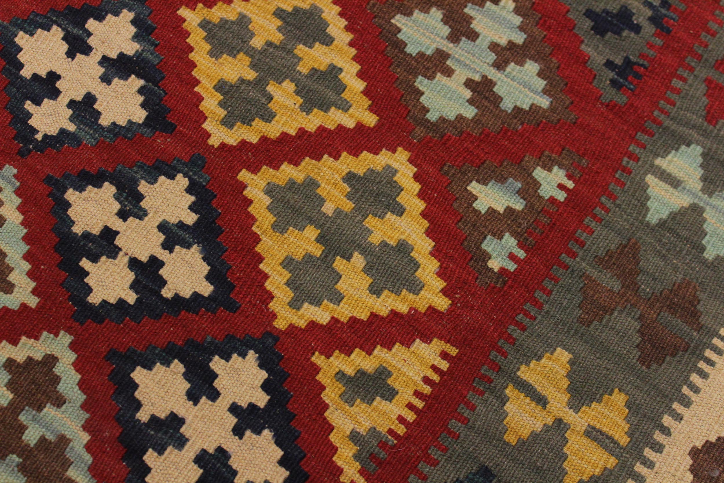 handmade Geometric Kilim Red Brown Hand-Woven RECTANGLE 100% WOOL area rug 4 x 5