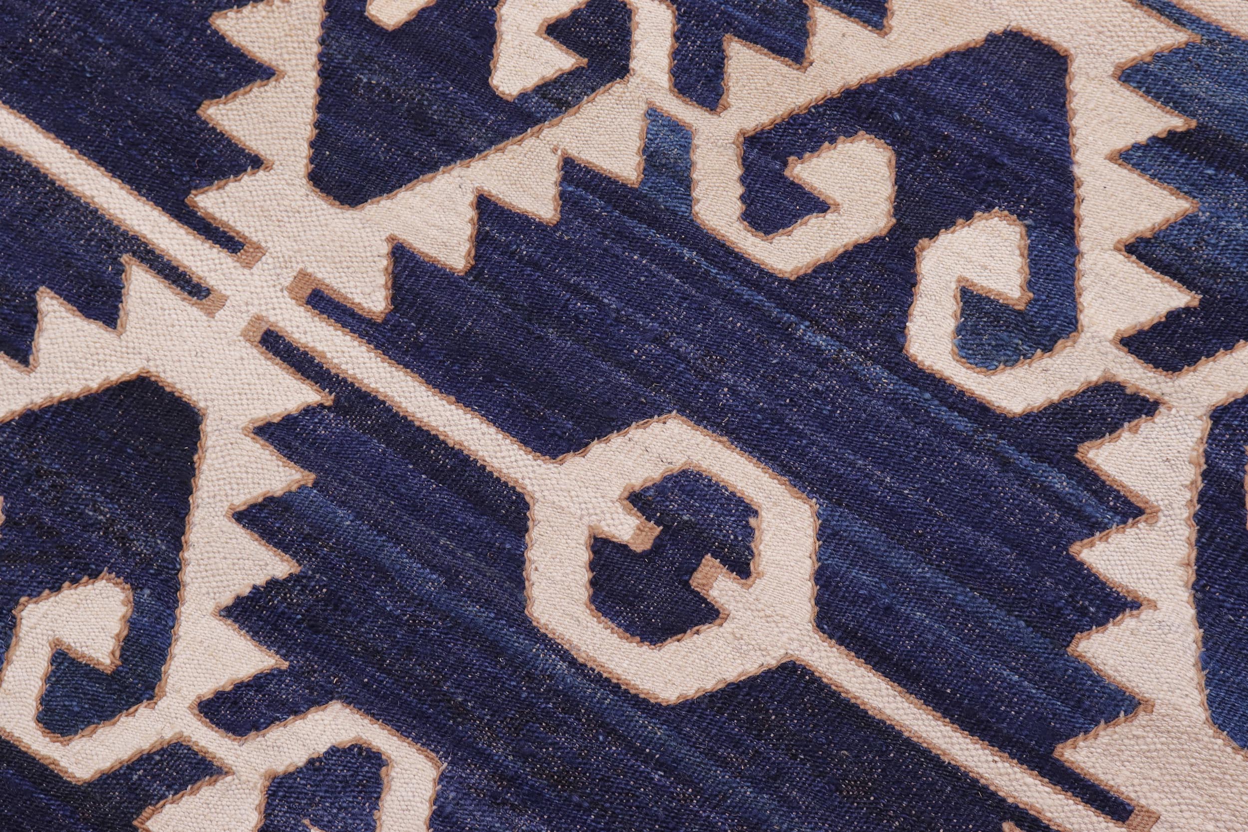 handmade Modern Kilim Blue Ivory Hand-Woven RECTANGLE 100% WOOL area rug 12 x 17