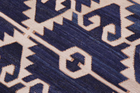 handmade Modern Kilim Blue Ivory Hand-Woven RECTANGLE 100% WOOL area rug 12 x 17