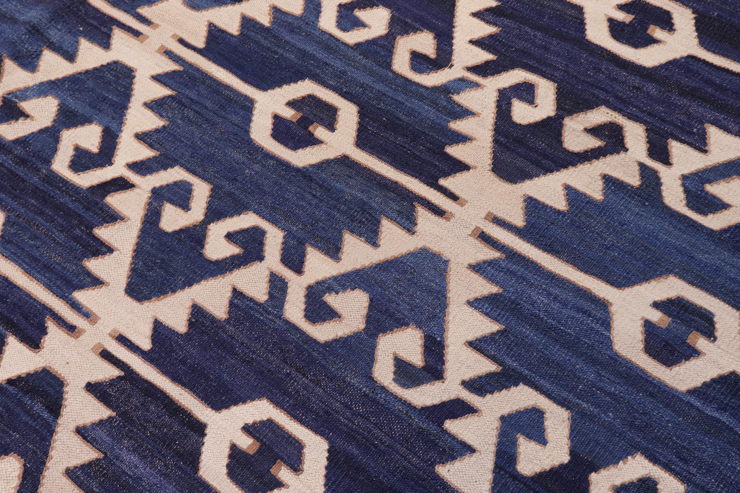 handmade Modern Kilim Blue Ivory Hand-Woven RECTANGLE 100% WOOL area rug 12 x 17