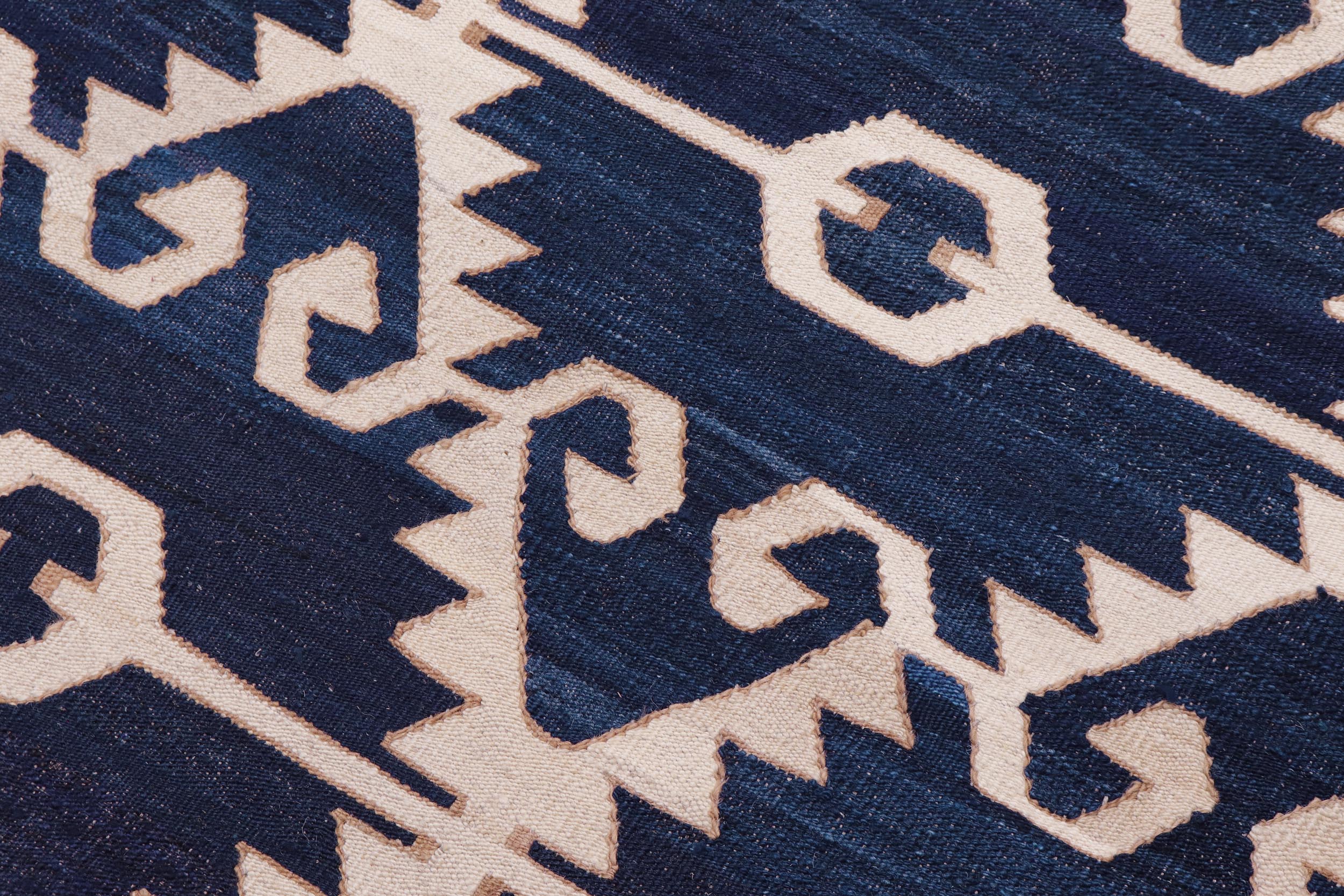 handmade Modern Kilim Blue Ivory Hand-Woven RECTANGLE 100% WOOL area rug 12 x 17