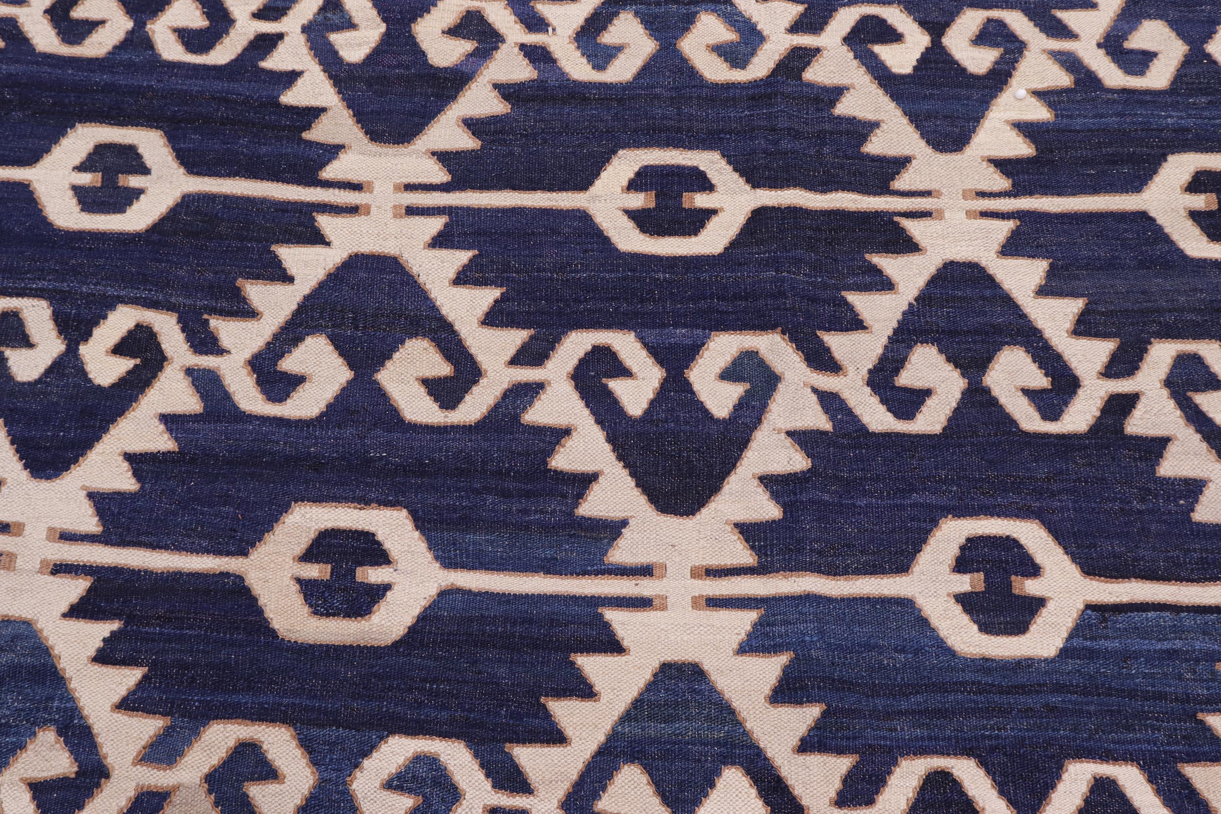 handmade Modern Kilim Blue Ivory Hand-Woven RECTANGLE 100% WOOL area rug 12 x 17