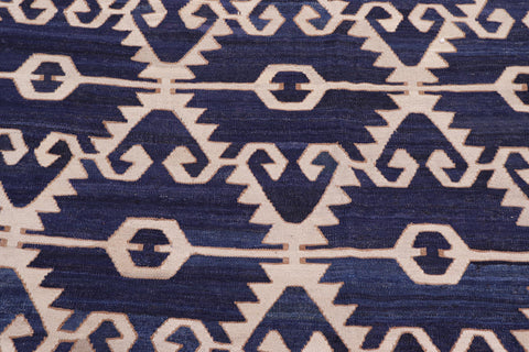 handmade Modern Kilim Blue Ivory Hand-Woven RECTANGLE 100% WOOL area rug 12 x 17