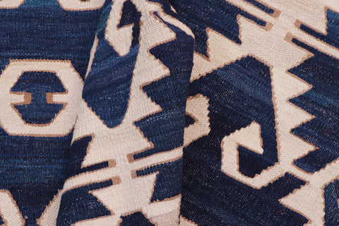 handmade Modern Kilim Blue Ivory Hand-Woven RECTANGLE 100% WOOL area rug 12 x 17