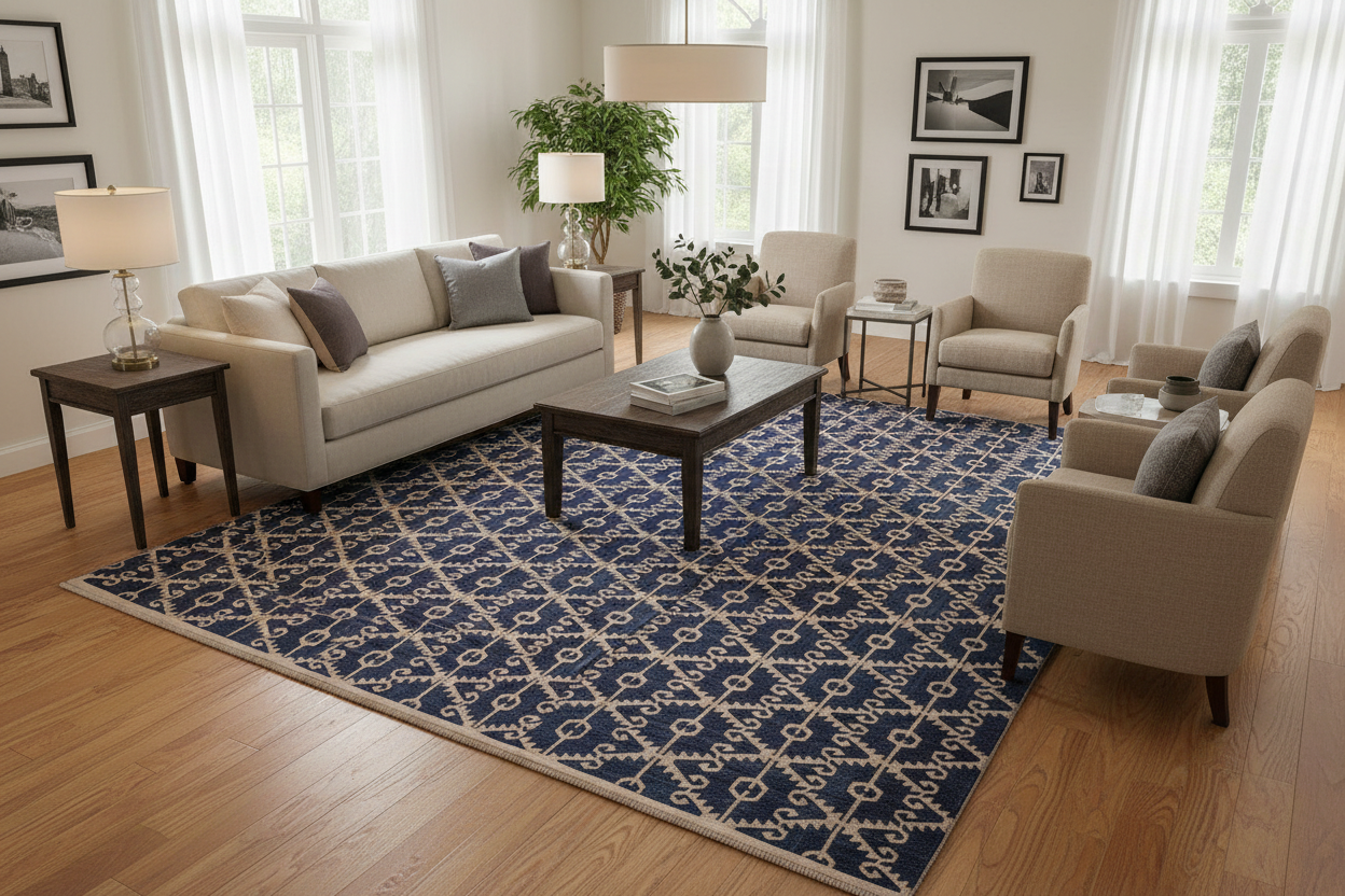 handmade Modern Kilim Blue Ivory Hand-Woven RECTANGLE 100% WOOL area rug 12 x 17