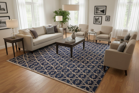 handmade Modern Kilim Blue Ivory Hand-Woven RECTANGLE 100% WOOL area rug 12 x 17