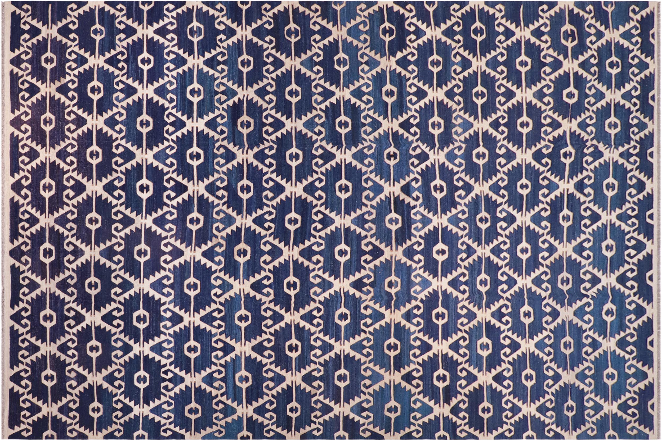 handmade Modern Kilim Blue Ivory Hand-Woven RECTANGLE 100% WOOL area rug 12 x 17