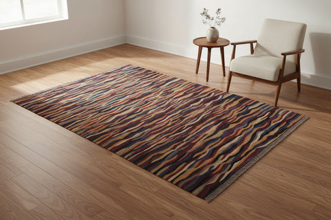 handmade Modern Kilim Blue Red Hand-Woven RECTANGLE 100% WOOL area rug 5x7