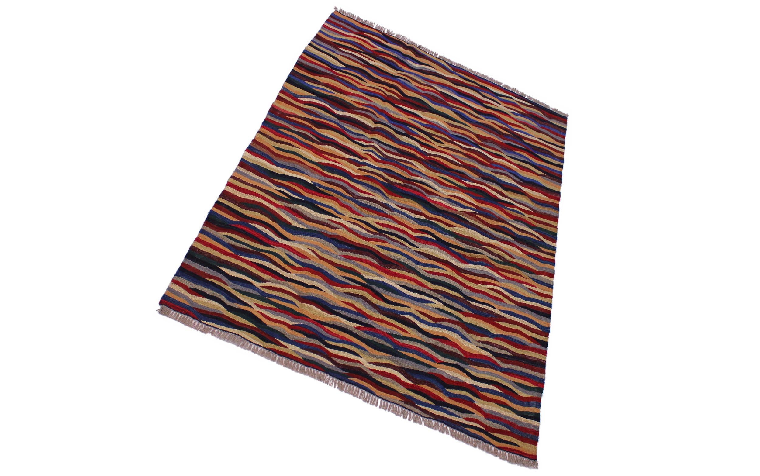 handmade Modern Kilim Blue Red Hand-Woven RECTANGLE 100% WOOL area rug 5x7