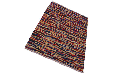 handmade Modern Kilim Blue Red Hand-Woven RECTANGLE 100% WOOL area rug 5x7