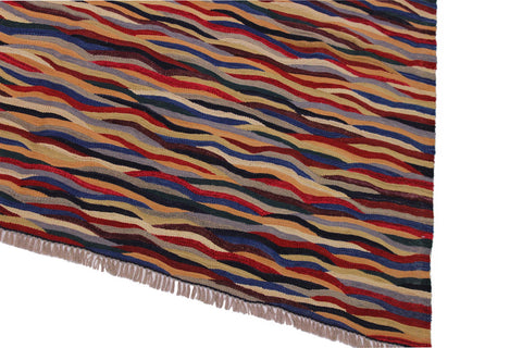 handmade Modern Kilim Blue Red Hand-Woven RECTANGLE 100% WOOL area rug 5x7