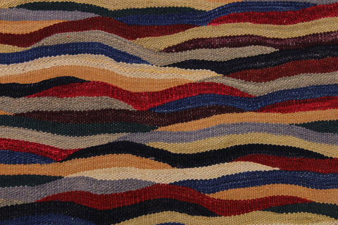 handmade Modern Kilim Blue Red Hand-Woven RECTANGLE 100% WOOL area rug 5x7