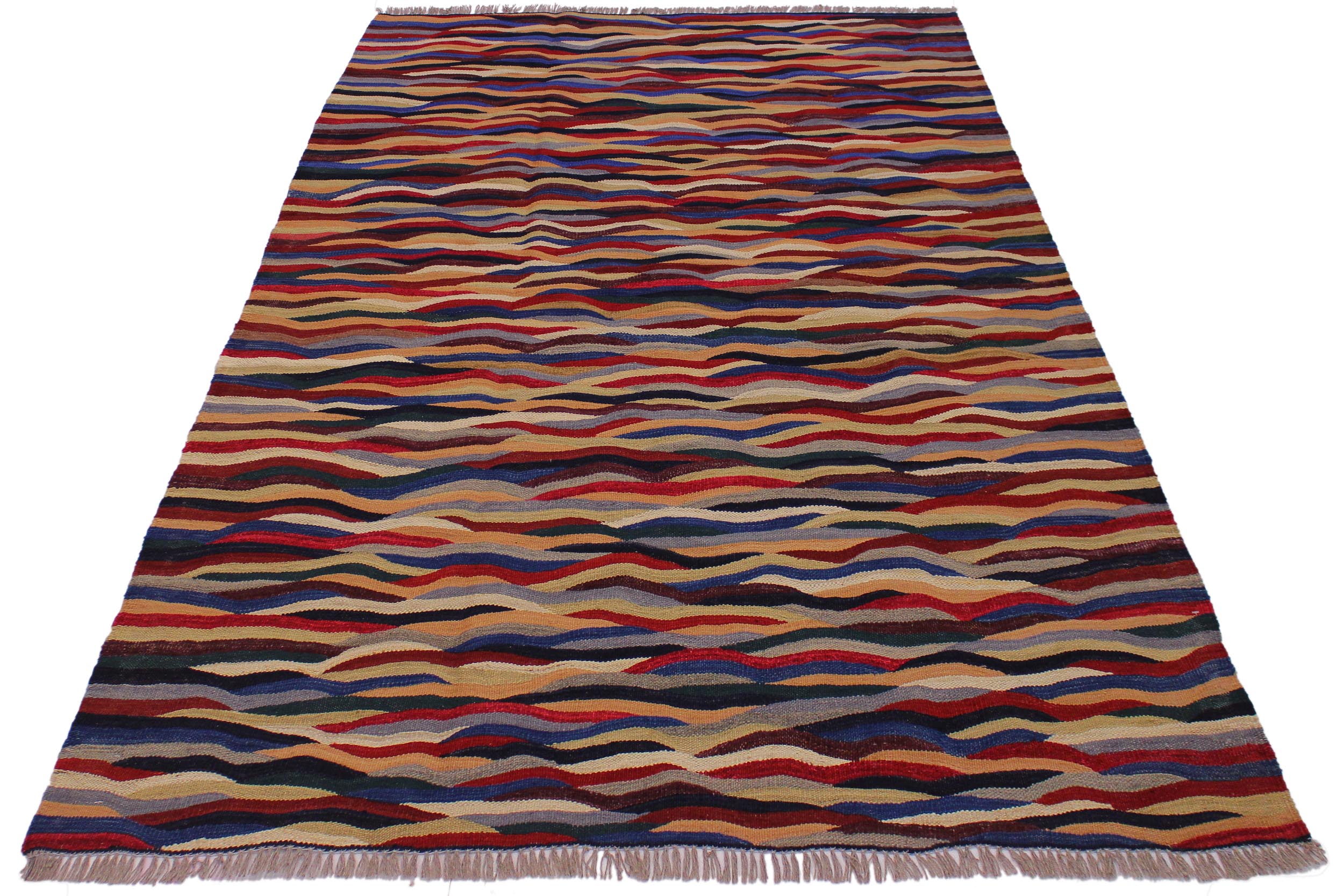 handmade Modern Kilim Blue Red Hand-Woven RECTANGLE 100% WOOL area rug 5x7
