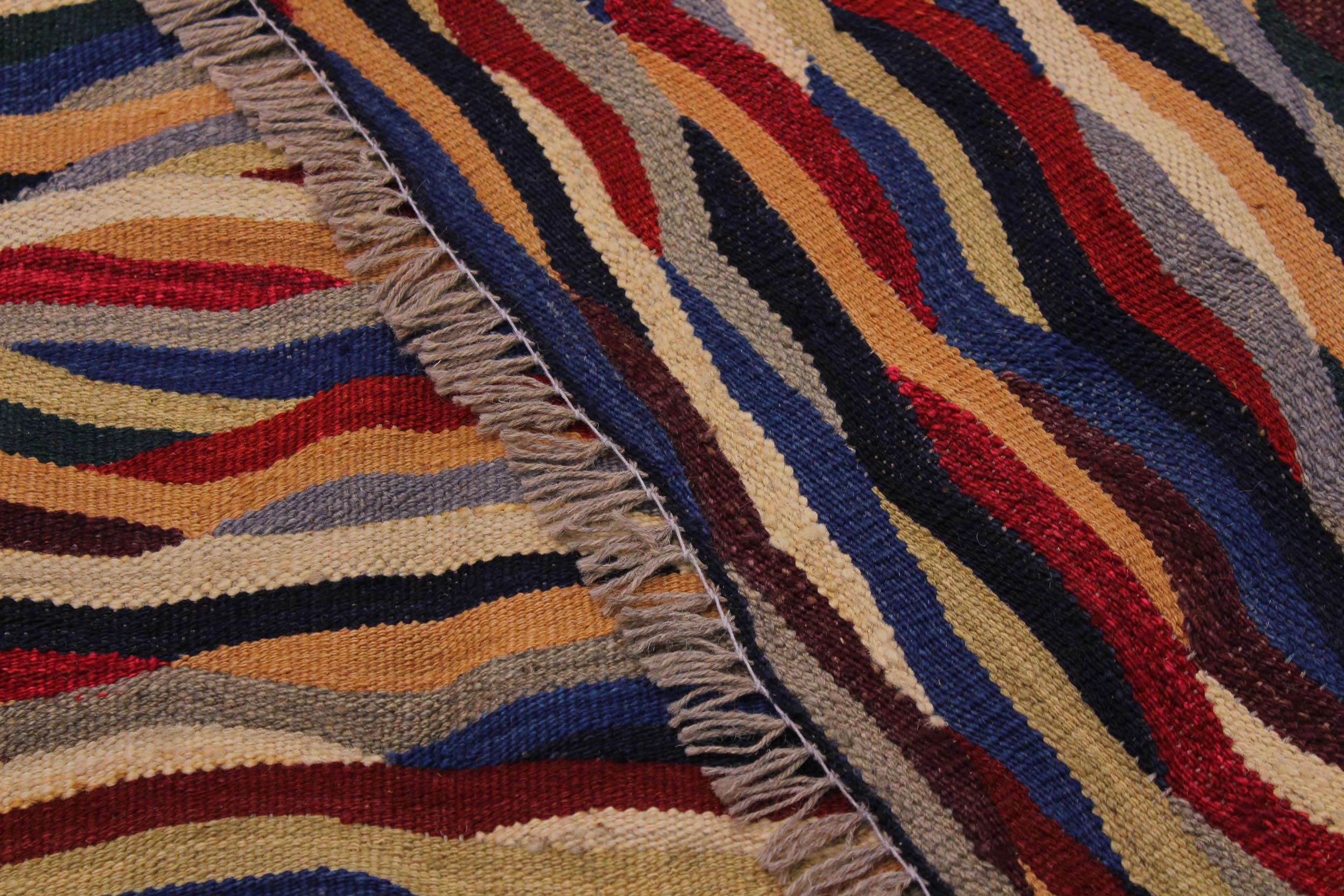 handmade Modern Kilim Blue Red Hand-Woven RECTANGLE 100% WOOL area rug 5x7