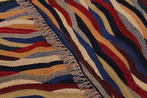 handmade Modern Kilim Blue Red Hand-Woven RECTANGLE 100% WOOL area rug 5x7
