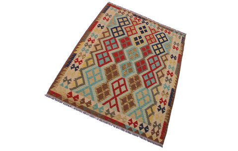 handmade Geometric Kilim Beige Brown Hand-Woven RECTANGLE 100% WOOL area rug 5 x 7