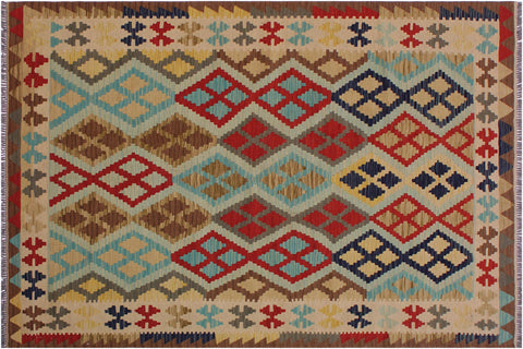 handmade Geometric Kilim Beige Brown Hand-Woven RECTANGLE 100% WOOL area rug 5 x 7