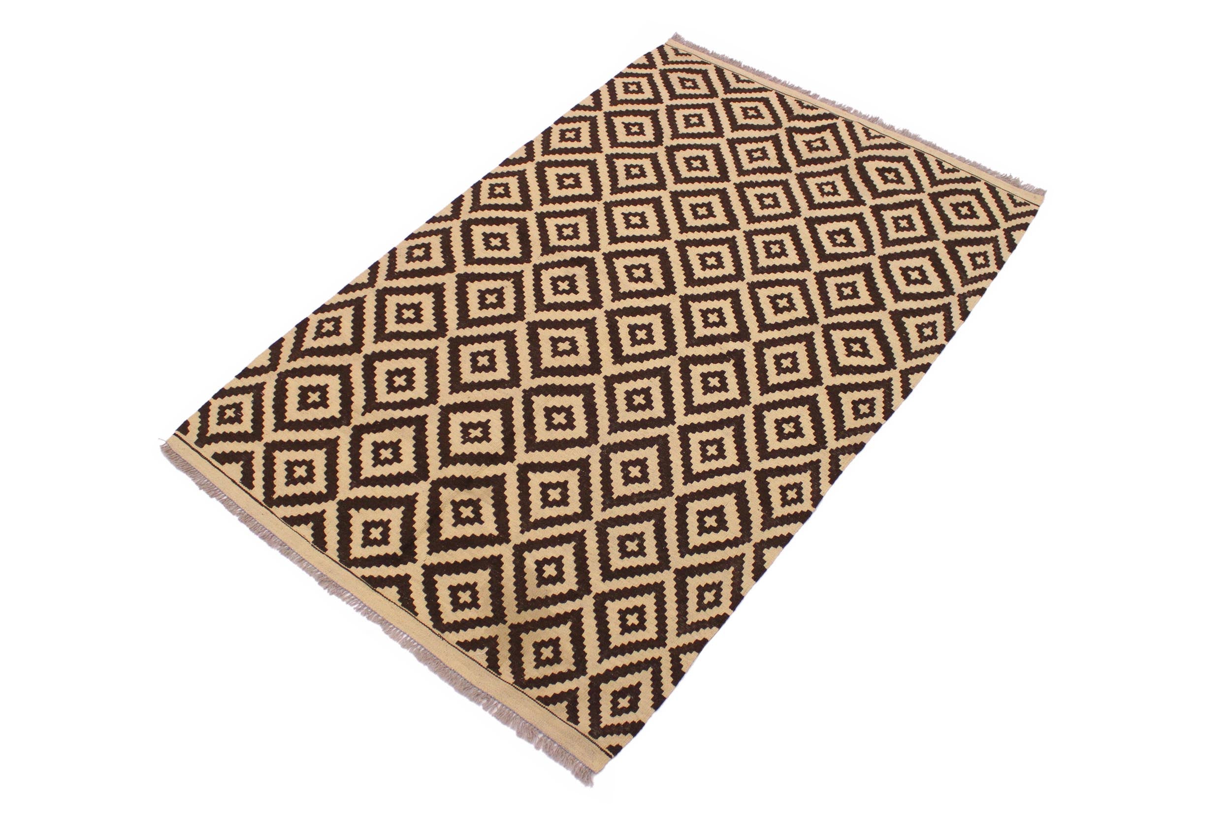 handmade Modern Kilim Beige Brown Hand-Woven RECTANGLE 100% WOOL area rug 4 x 7