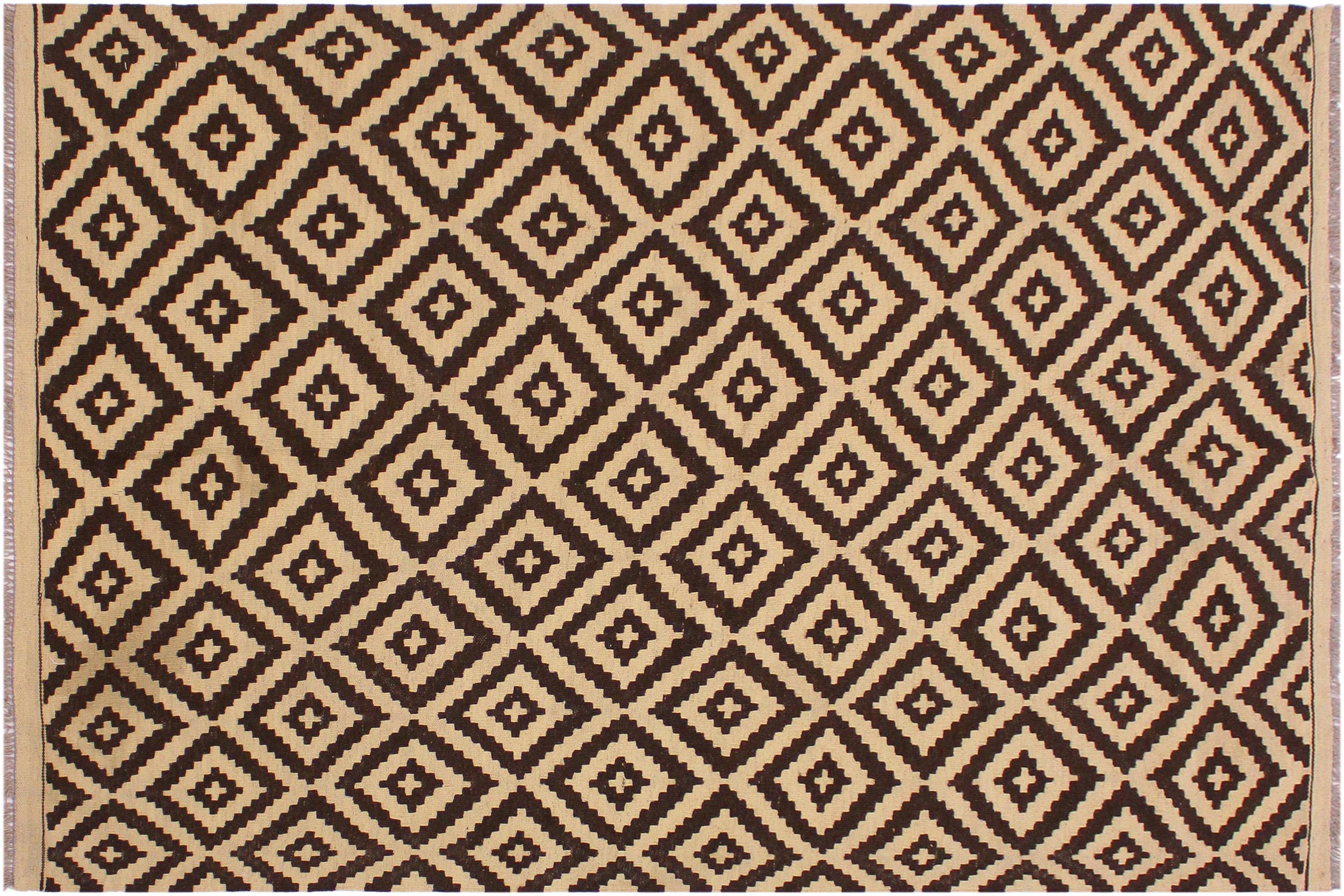 handmade Modern Kilim Beige Brown Hand-Woven RECTANGLE 100% WOOL area rug 4 x 7