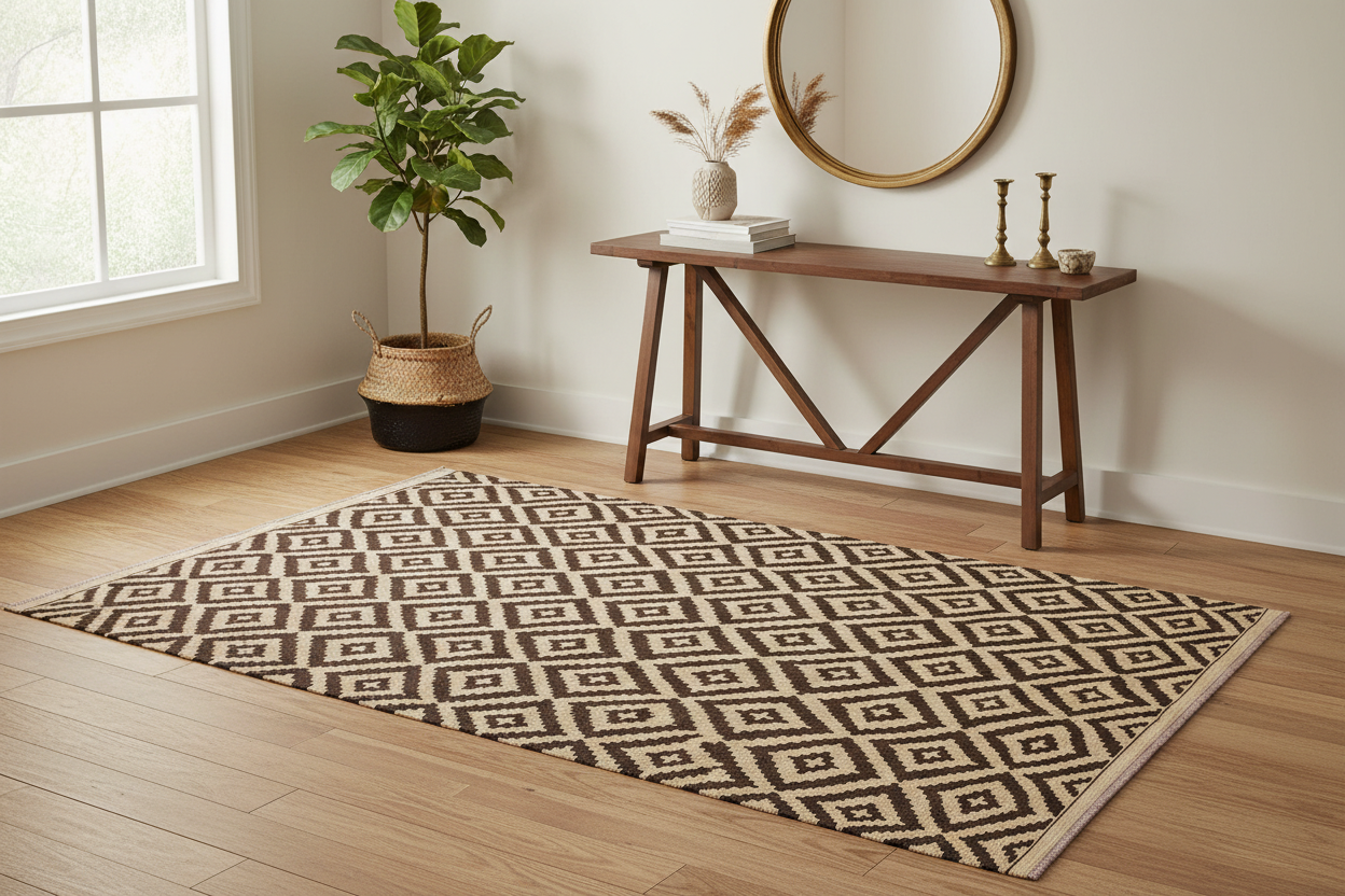 handmade Modern Kilim Beige Brown Hand-Woven RECTANGLE 100% WOOL area rug 4 x 7
